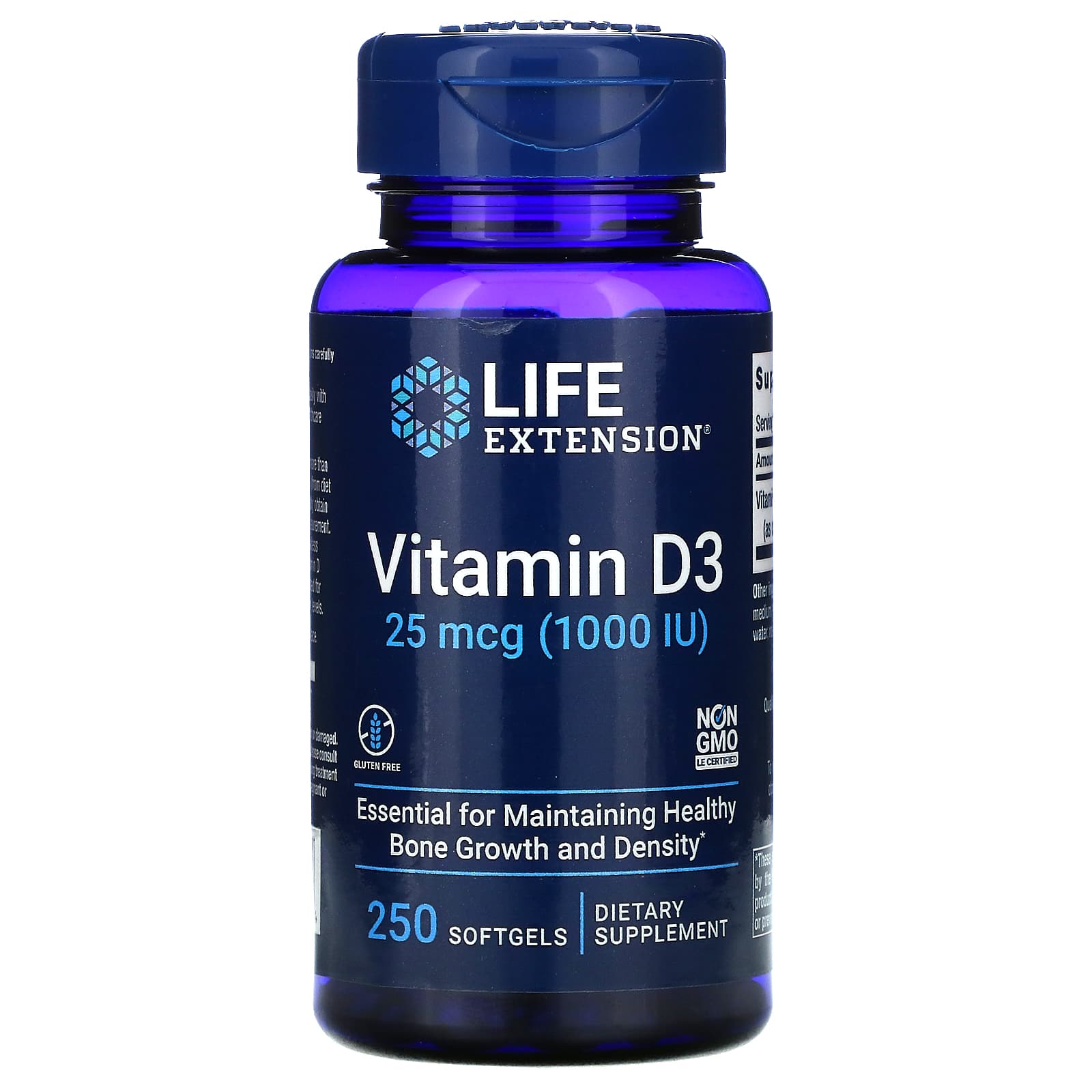 Life Extension, Vitamin D3, 25 mcg (1,000 IU), 250 Softgels UPC 737870175124 | HiLife Vitamins